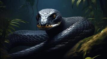 ai gerado borboleta Preto mamba serpente papel de parede foto