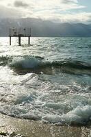 chegando tempestade sobre lago Genebra, Lausanne área, Cantão do vaud, Suíça foto