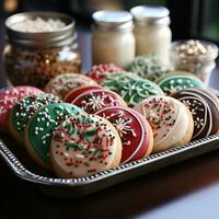 de dar água na boca sortimento do deliciosamente decorado Natal Pão de gengibre gengibre biscoitos. diferente cores. natal apresenta anúncio. foto