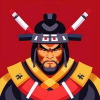 ai gerado samurai ícone avatar jogador grampo arte adesivo decoração simples fundo foto