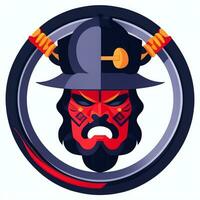 ai gerado samurai ícone avatar jogador grampo arte adesivo decoração simples fundo foto
