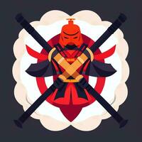 ai gerado samurai ícone avatar jogador grampo arte adesivo decoração simples fundo foto