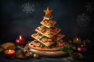 ai gerado uma Natal árvore fez Fora do pizza fatias foto