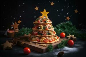 ai gerado uma Natal árvore fez do pizza fatias foto