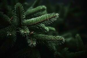 ai gerado uma fechar acima do uma verde Natal árvore foto