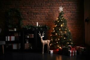 ai gerado Natal árvore e apresenta dentro uma quarto foto