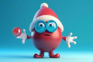 ai gerado uma vermelho personagem vestindo uma santa chapéu e óculos foto