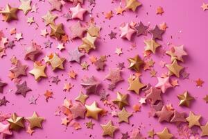 ai gerado Rosa e ouro estrelas em uma Rosa fundo foto