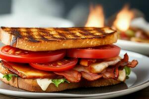 ai gerado sanduíche com bacon frito e tomate. pró foto