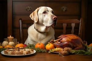 ai gerado Ação de graças jantar para cachorros foto