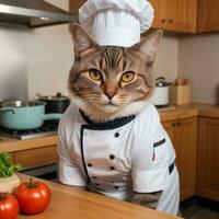 retrato gato chefe de cozinha dentro a cozinha ai generativo foto