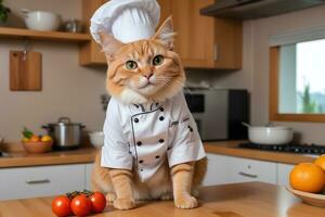 retrato gato chefe de cozinha dentro a cozinha ai generativo foto