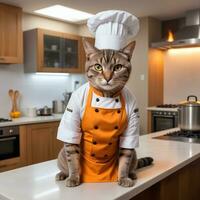 retrato gato chefe de cozinha dentro a cozinha ai generativo foto