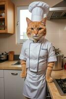 retrato gato chefe de cozinha dentro a cozinha ai generativo foto