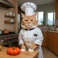 retrato gato chefe de cozinha dentro a cozinha ai generativo foto