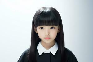 ai gerado japonês elementar escola menina com Preto cabelo isolado foto