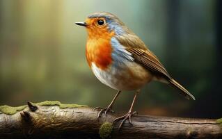 ai generativo fofa robin pássaro em natural meio Ambiente foto