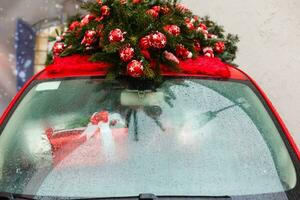 decorações luz lâmpada para Natal e ano Novo festival em retro carro foto