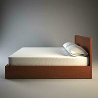 de madeira cama com branco colchão isolado em branco fundo. foto
