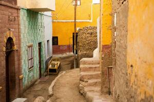 colorida exterior parede do uma núbio casa dentro Egito. típica africano Vila casas fachada. medieval rua. foto