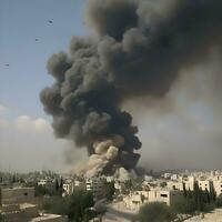 ai gerado muito violento aéreo bombardeamento dentro gaza Palestina de ai gerado foto