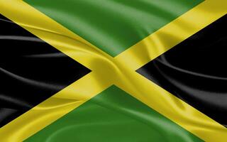 3d acenando realista seda nacional bandeira do jamica. feliz nacional dia jamica bandeira fundo. fechar acima foto