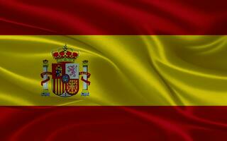 3d acenando realista seda nacional bandeira do Espanha. feliz nacional dia Espanha bandeira fundo. fechar acima foto
