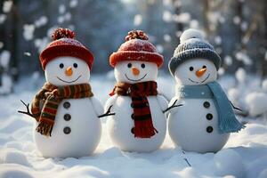 ai gerado encantador boneco de neve arautos Natal celebração feriado animar ai gerado foto