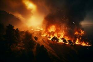 incêndios floresta fogo envolve madeiras fogo spreads descontroladamente ai gerado foto