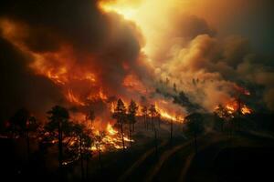 incêndios floresta fogo envolve madeiras fogo spreads descontroladamente ai gerado foto