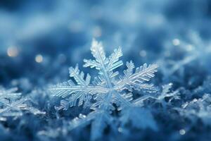 ai gerado flocos de neve graciosamente decoração uma inverno país das maravilhas Natal neve luz fundo ai gerado foto