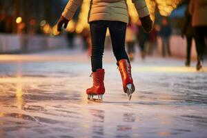 ai gerado festivo gelo patinação uma inverno alegria este captura a Natal espírito ai gerado foto