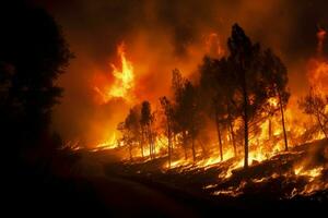 incêndios floresta fogo envolve madeiras fogo spreads descontroladamente ai gerado foto