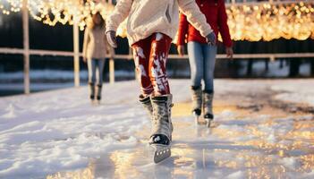 ai gerado festivo gelo patinação uma inverno alegria este captura a Natal espírito ai gerado foto