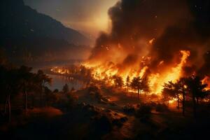 incêndios floresta fogo envolve madeiras fogo spreads descontroladamente ai gerado foto