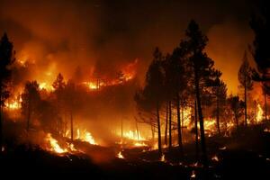 incêndios floresta fogo envolve madeiras fogo spreads descontroladamente ai gerado foto