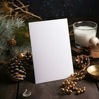 branco Natal cumprimento cartão zombar acima estilizado dentro festivo enfeites e brilhando feriado fundo ,ai generativo foto