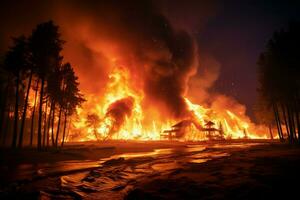 incêndios floresta fogo envolve madeiras fogo spreads descontroladamente ai gerado foto