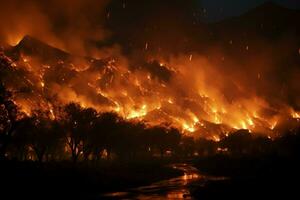 incêndios floresta fogo envolve madeiras fogo spreads descontroladamente ai gerado foto