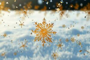 ai gerado flocos de neve graciosamente decoração uma inverno país das maravilhas Natal neve luz fundo ai gerado foto