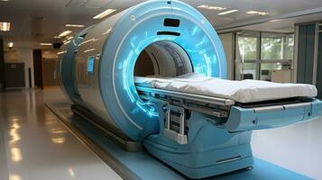 ai gerado ct Varredura dispositivo dentro hospital , médico ct ou mri médico equipamento e saúde Cuidado , magnético ressonância imagem máquina , ai generativo foto