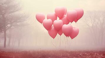ai gerado uma grupo do Rosa balões flutuando dentro a ar foto