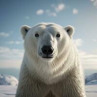 ai gerado uma polar Urso é em pé dentro a neve foto