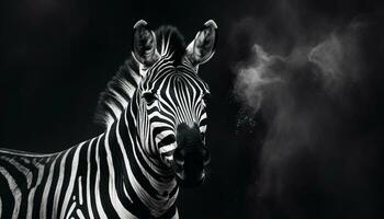 ai gerado listrado zebra dentro África, uma monocromático beleza dentro natureza gerado de ai foto