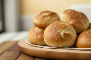 ai gerado fresco cozido pão rolos. pró foto