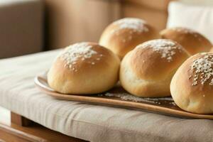 ai gerado fresco cozido pão rolos. pró foto