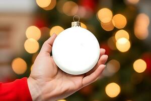 ai gerado em branco bola forma Natal ornamento, Natal enfeite brincar foto