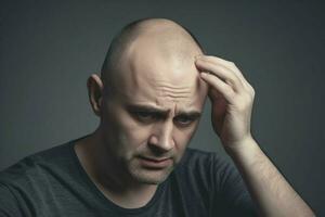 homem triste face Careca cabeça depressão. gerar ai foto