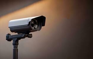 ai gerado moderno cctv Câmera uma borrado fundo. conceito do vigilância e monitoramento. foto
