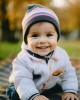 ai gerado fechar-se retrato sorridente gerado pelo bebê imagem foto